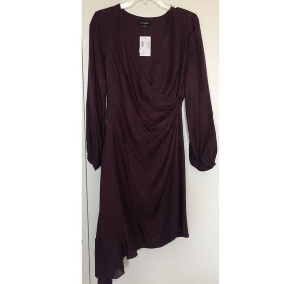 INTERMIX NWT Nadia Purple Pure Silk Jacquard NWT V-neck Midi Dress US 8 - Picture 5 of 15